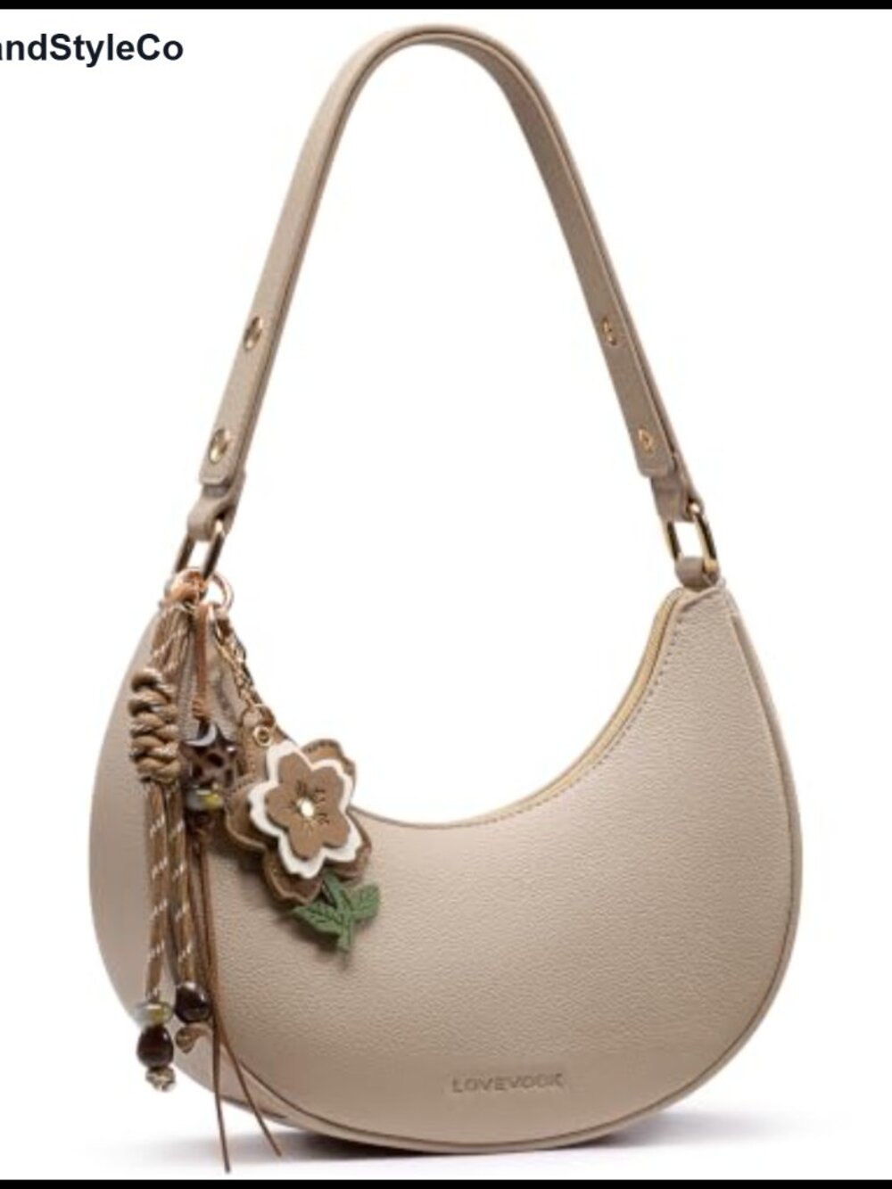 Crescent Shoulder Bag for Women, Small Cute Clutch Purse with Floral Charm,
